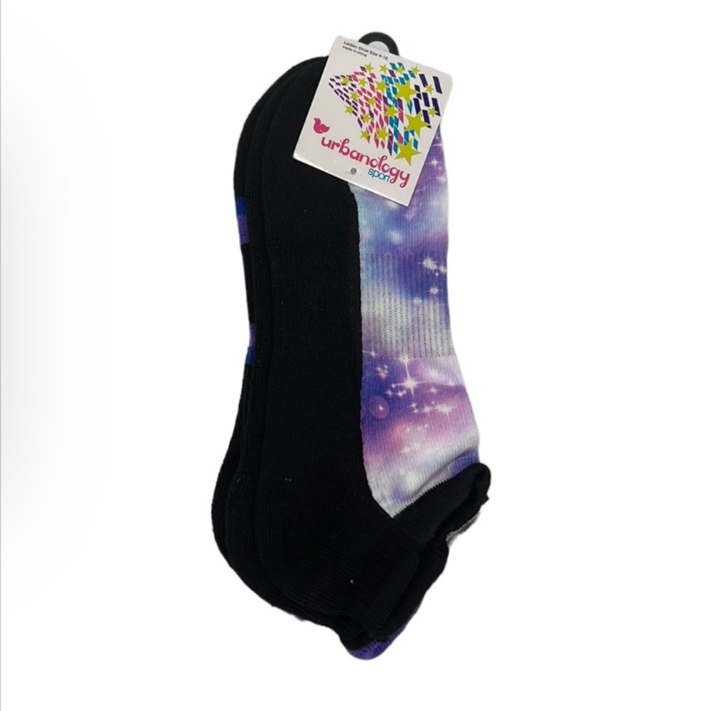 Urbanology Sport Ladies Socks Shoe Size 4-10 Black Navy 3 Pack Space Dots Stripe